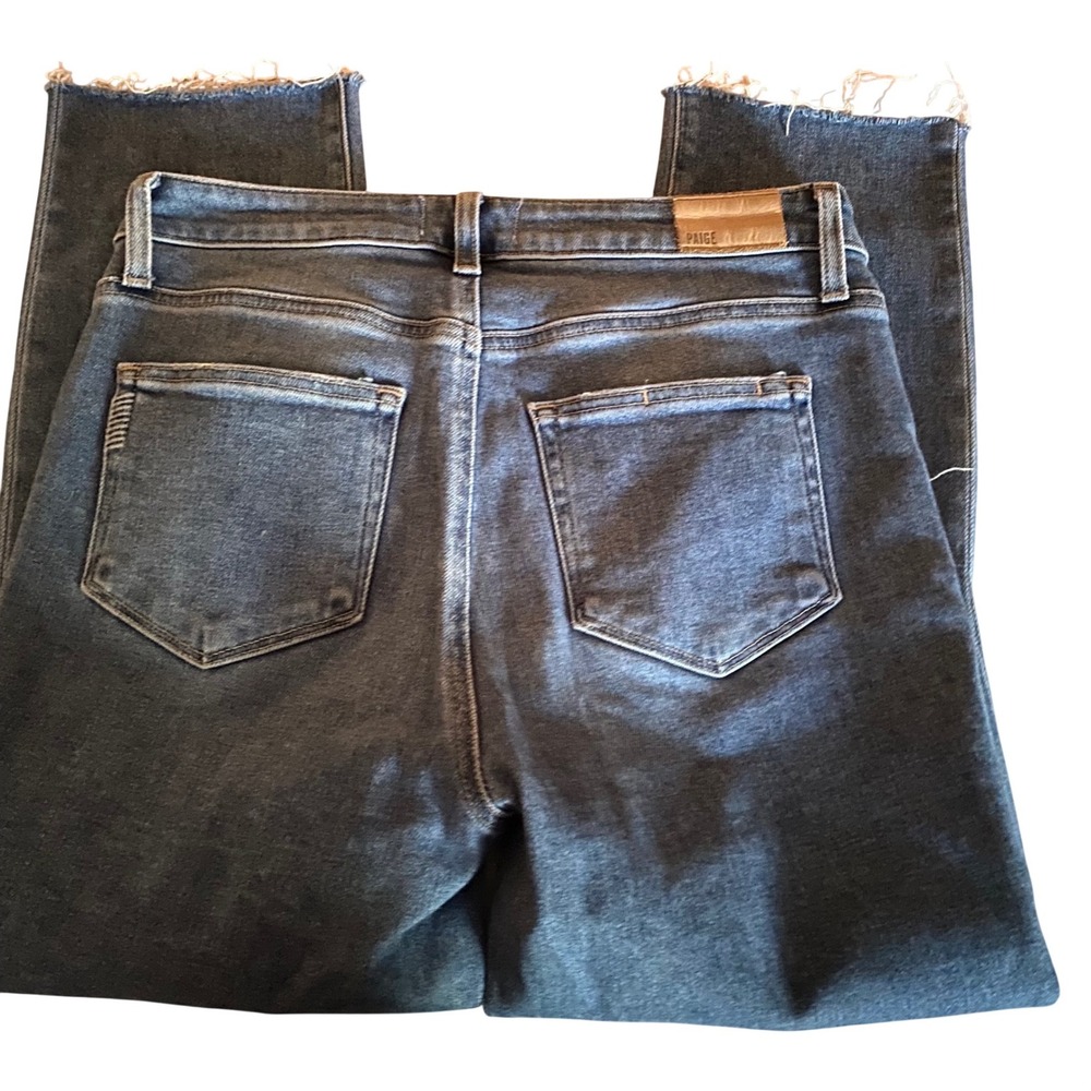 Paige Cindy High Rise Straight Leg Distressed Raw Hem Jeans Medium Wash Size 29